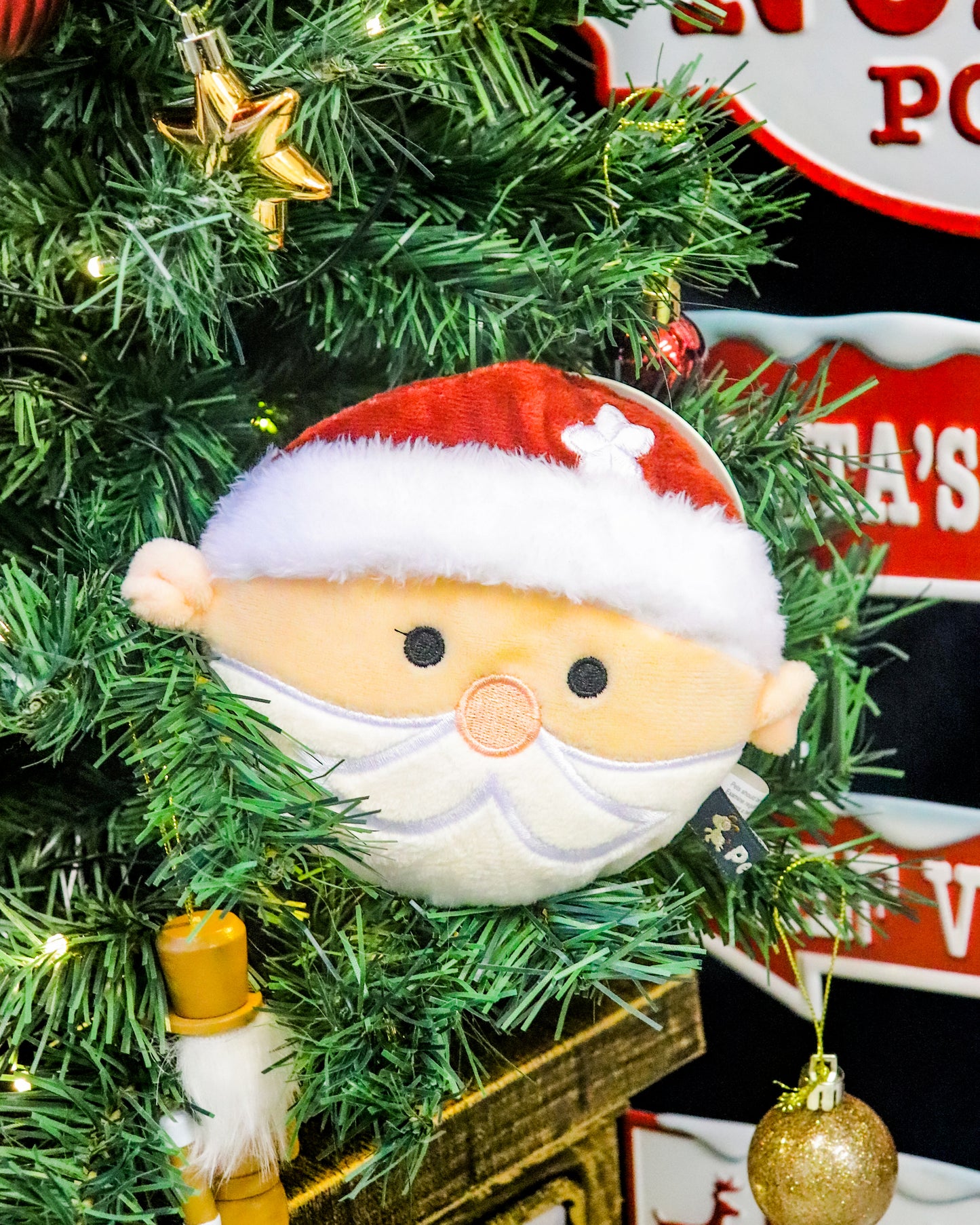 SQUEAKY SANTA FLAT FACED SMALL CHRISTMAS PLUSH TOY