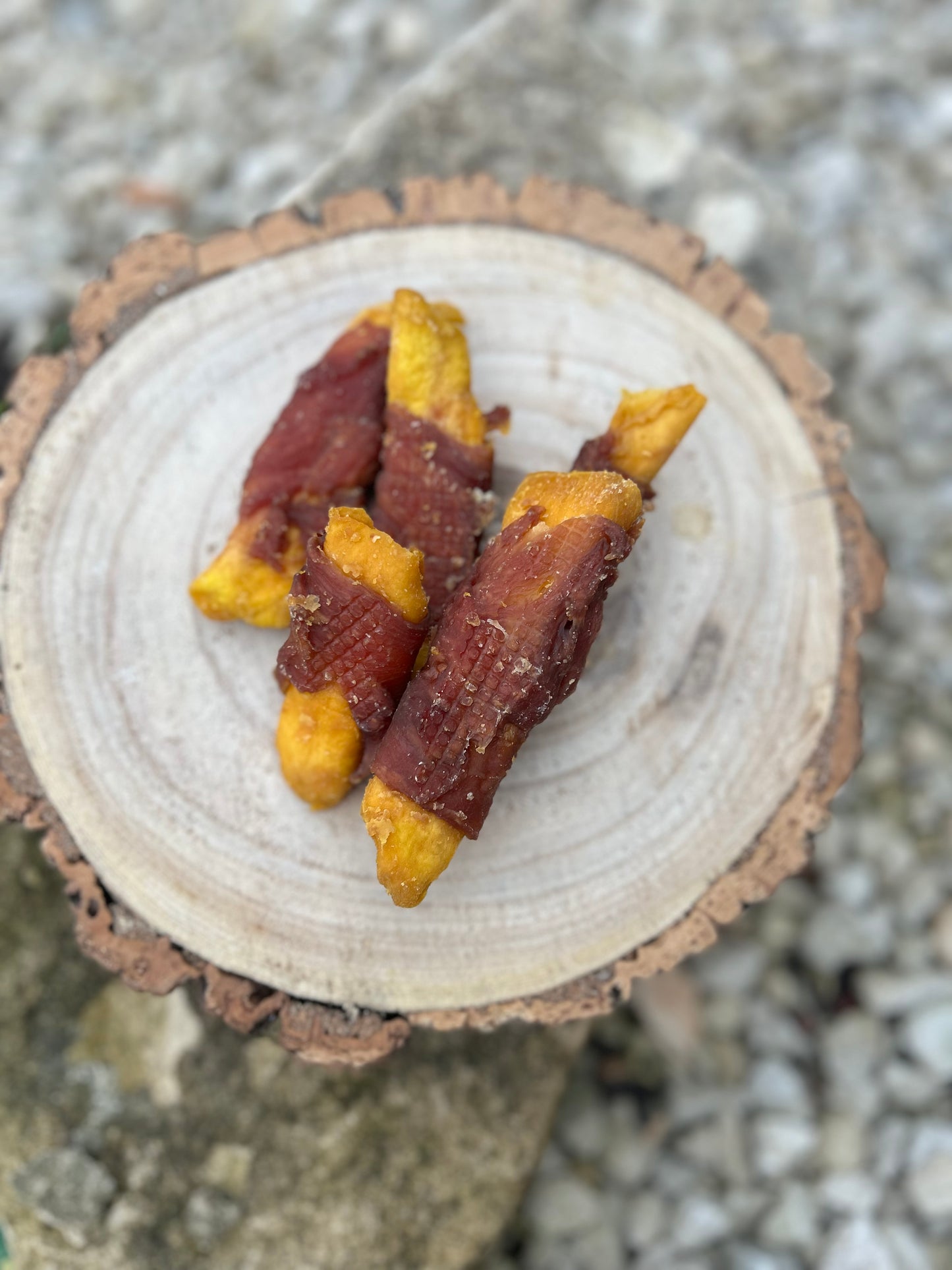 MANGO CHUNKS WRAPPED IN CHICKEN