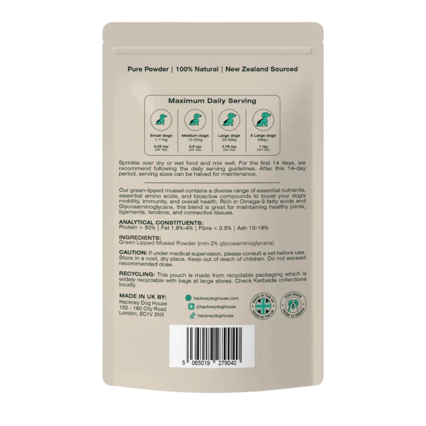 HACKNEY DOGHOUSE GREEN LIPPED MUSSEL POWDER 100g