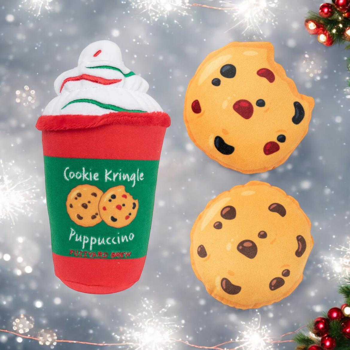 FUZZYARD COOKIE KRINGLE PUPPACINO & COOKIES 3 PACK CHRISTMAS DOG TOY