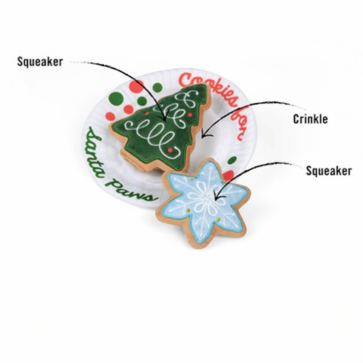 MERRY WOOFMAS CHRISTMAS EVE PLATE & COOKIES 3 PIECE PLUSH DOG TOY