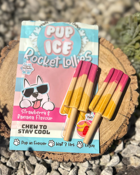 PUP ICE STRAWBERRY & BANANA  ROCKET LOLLIES (2 LOLLY PK - CONTAINS CHICKEN)