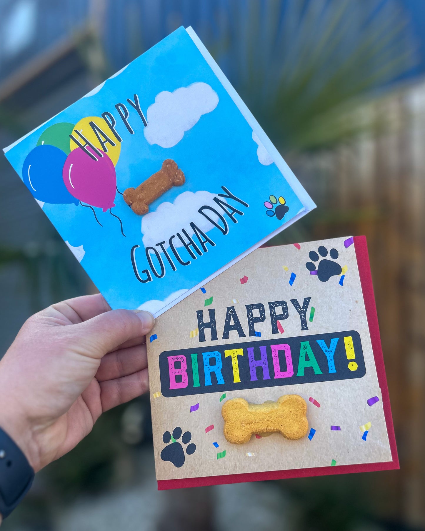 DOG BIRTHDAY GOTCHA DAY CARD WITH DOGGY BISCUIT