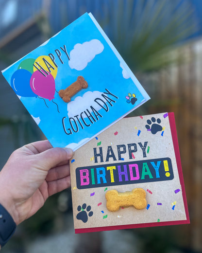 DOG BIRTHDAY GOTCHA DAY CARD WITH DOGGY BISCUIT