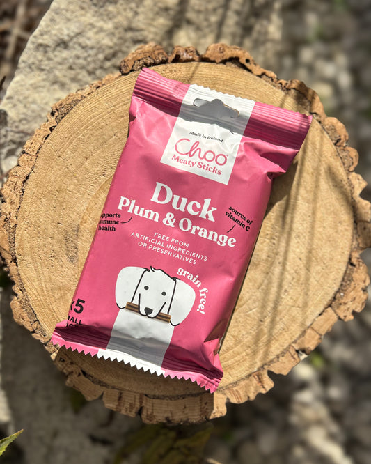 CHOO GRAIN FREE MEATY STICKS DUCK, PLUM ORANGE 5 PACK