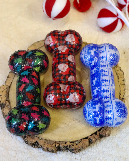 TPR SQUEAKY TOUGH CHRISTMAS BONE DOG TOY